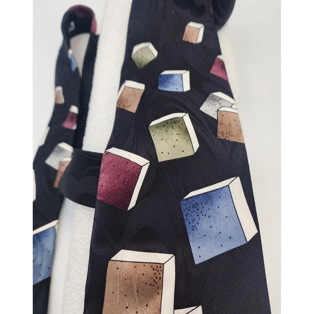 Alexander Lloyd Geometric Cube Pattern‎ Black Silk Imported Men's Necktie